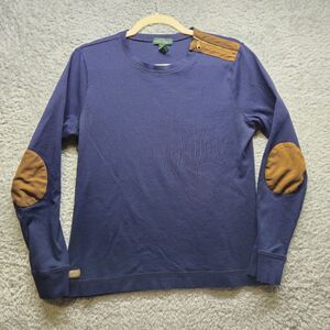 Lauren Ralph Lauren Womens Navy Blue Elbow Patch Shirt Size XL Preppy Classic